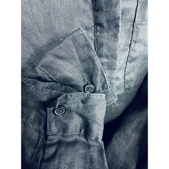 garnet Hill Black Linen Button Front Long Sleeve Tunic Shirt size small pocket - Picture 7 of 10